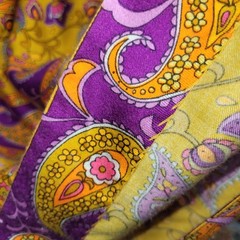 Psychedelic Purple Orange Yellow Paisley 70’s Button Up Maxi Bark Cloth Skirt