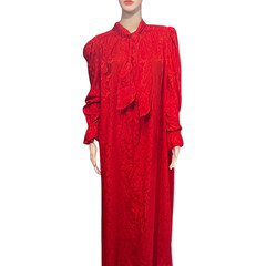 Vintage 1970s Mollie Parnis Plus Size Red Caftan Satin Floral Design