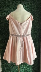 Vintage XL 90s Pink Satin Homecoming Dress Rhinestone Waist Off Shoulder