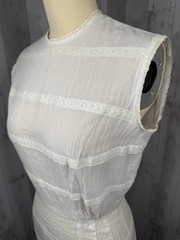 Vintage 1930s – 1940s DRESS White Cotton Day Frock Retro Pintucks Pinup Small