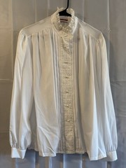 Vintage 80s XL 16 Blouse Top Shirt White Ruffled Lace Cottage Core Judy Bond New