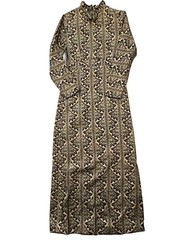 Vintage Gold Floral Brocade Empire Waist Long Dress Blue Purple 32″ Chest Sz S