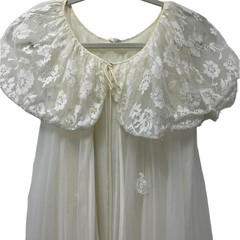 VTG 60s Leonora Lace Nylon Peignoir Robe 12 Ivory Sheer Bridal Boudoir Romantic