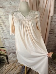 Vintage Lingerie Nightgown Slip Robe Peignoir Set Shadow Line Lace Peach Pink S