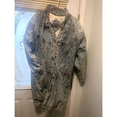 Vintage NYG New York Girl Acid Wash Denim Floral Tapestry Quilted Parka Jacket S
