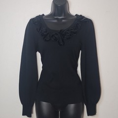 vintage 80s 90s velvet rosette balloon sleeve sweater sz m avant garde artsy