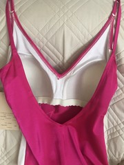 1980s NWT De Weese Designs Fuchsia & White Sea Leaves One Piece Swim Suit Sz 16
