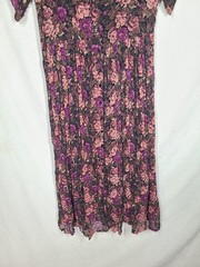 Vtg 90s Black Rose Floral Dress Nostalgia L Rayon Crinkle Crepe Goth Craft Boho