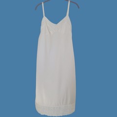 Vintage Movie Star Full Slip 38 White Nylon Shadow Lace Hem Bridal Coquette Boho