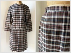 True Vintage Mid Century Plaid Suit 2 Piece Set Skirt & Jacket Fall Vibes XS/S
