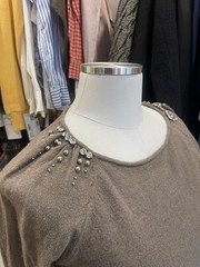 Vintage Cashmere Blend Brown Sweater with Rhinestones and Beads— Small