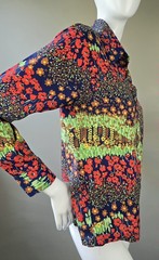 70’s Floral Button-Up Shirt Large Polyester Lightweight Blue Barrymore Collar
