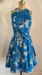 60 Vintage Alfred Shaheen Hawaiian Floral Block Print Halter Dress Tiki Resort