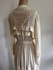 Antique Edwardian WWI Ivory Silk Tea Dress | c. 1910–1914 | Ruffled & Pleated |