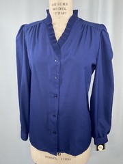 NWT NEW OS Vintage Blouse Top SIZE LARGE 13 / 14 navy blue SOUTHERN LADY 70s 80s