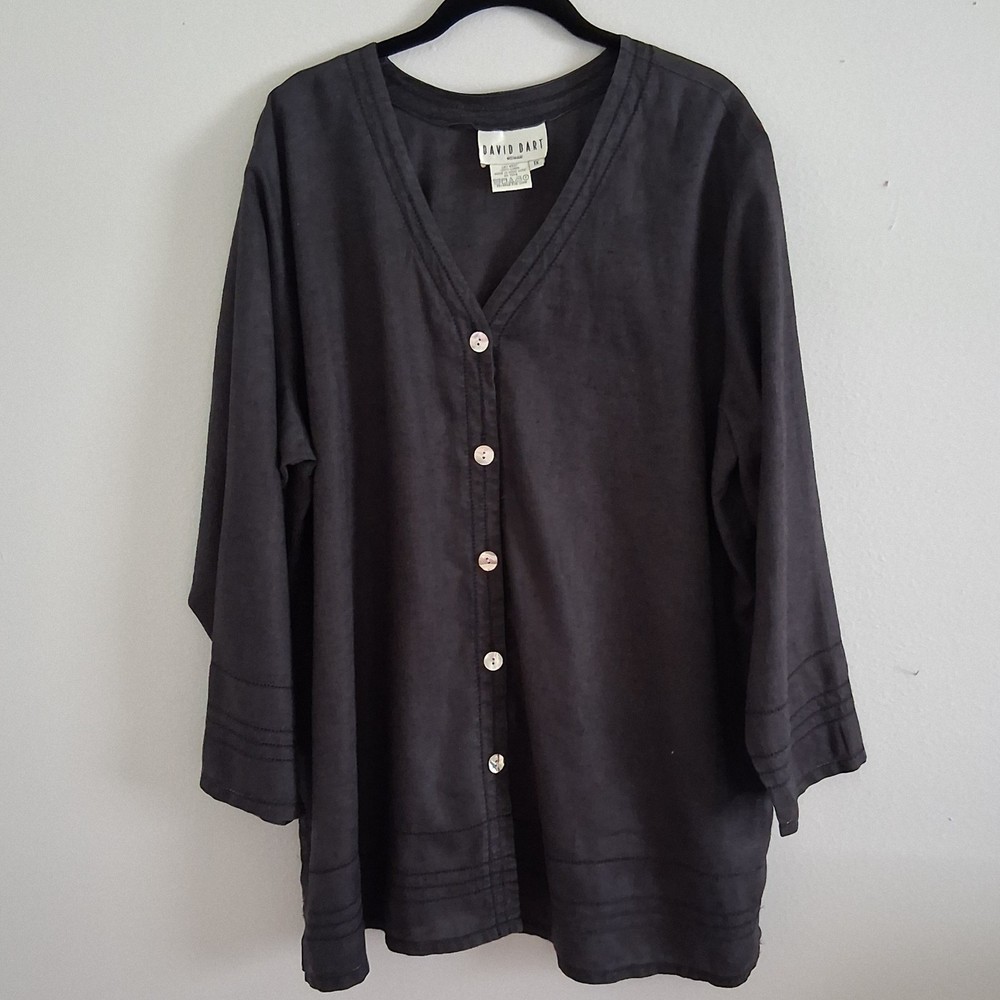 David Dart Vintage Button Front V Neck Blouse With Pintuct Detail At Hem& Cuff