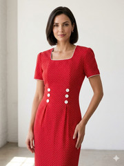 Vintage My Michelle Red Polka Dot Dress 7/8 Rockabilly Pinup Square Neck Midi
