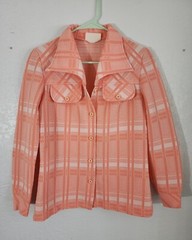 JCPenney Fashions Vintage Women’s Top, Button Up, Peach & White Plaid