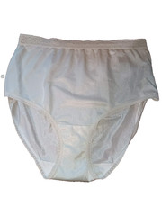 VTG Fruit of the Loom Nylon Panties Sz 6 White High Cut Brief Silky Lace Granny