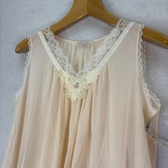 Miss Elaine Peach Lace Trim Crepe Nightgown Womens L Vintage Coquette Victorian