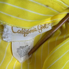 Vintage 1960s California Girl Size 12 Dress Green Mod Stripe Yellow Jacket Set