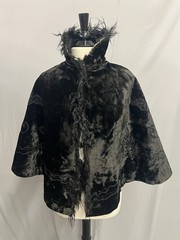 1890’s Antique Black Plush Velvet Cape Narrow Soutach & Jet Bead Trim