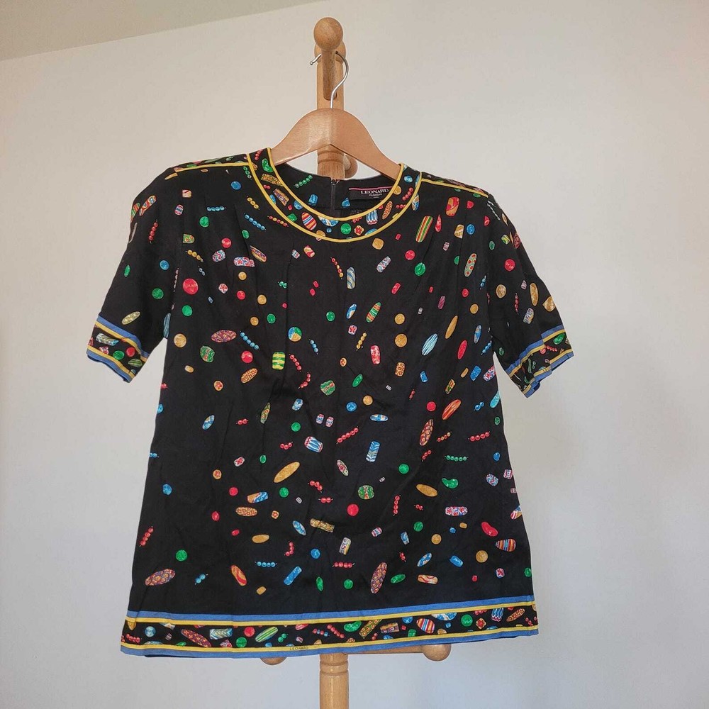 F003, Vintage LEONARD black blouse,Vintage blouse,Wear to work, Made in Japan