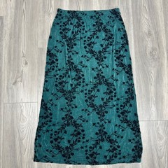 Vintage CitiKnits Teal Midi Skirt with Black Velvet Floral – SIZE L Whimsigoth