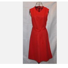Russ Togs Red Orange Sleeveless Belted Dress M Back Zip Polyester Vintage ’70’s