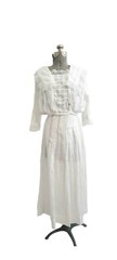 Antique Edwardian Wht Cotton Batiste Lawn Skirt Middy Blouse 2pc Gibson Girl