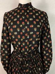 Vtg 70s NON-STOP 2 PC Set Skirt Blouse Puffy Sleeve Black Floral Paisley Hippy M
