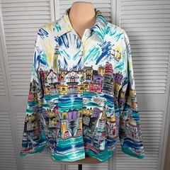 Vintage 90s Venice Cityscape Jacket Style Works Lined Cotton Italy Print