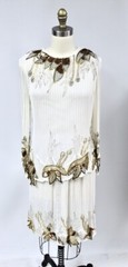 1980s VTG Crystal Evening Wear Silk Chiffon Beaded Top & Skirt Set Off White M