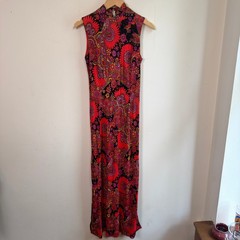 Vintage 60s Psychedelic Cheongsam-style Column Paisley Maxi Dress XS Good