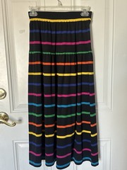 80s Neon Striped Black Peter Popovitch Retro Ankle Skirt Elastic Waist USA