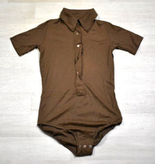 60s MOD Underscene Body Suit Nylon Brown Stretch 1/2 Button Short Sleeve VTG