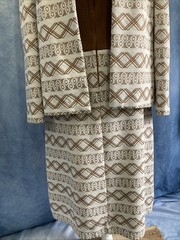 Vtg 70s Mod Geometric Dress & Jacket Set Brown Tan MCM Shift Suit Nemo Zip EUC