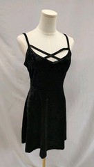 Vintage Y2K Bongo Slip Dress Black Crushed Velvet Strappy Accent Bust Short XL