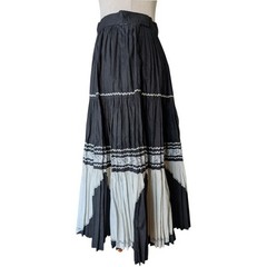 Vintage? Black/Ivory/Silver Southwestern Pleated Patio Skirt Rockabilly Size Med
