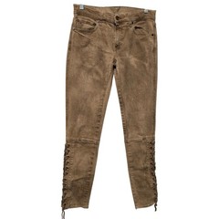 Polo Ralph Lauren Womens Vintage Western Jeans Leather Lace Up Size 26 Tan