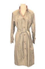 Vintage 80s London Fog Trench Coat Petite 12 Belted Raincoat USA Gray