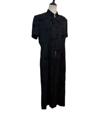 Vtg 90s Black Duster Dress Floral Velvet Burnout Sz 16 Whimsigoth Dark Academia