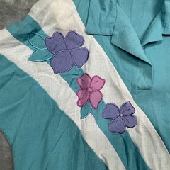 Alfred Dunner Pullover Top Womens Blue Floral Applique Batwing Vintage USA L