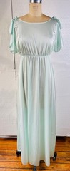 VTG 60’S-70’S MINT GREEN NYLON GODDESS FLUTTER SLEEVE LONG NEGLIGEE NIGHTGOWN*S