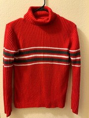 VINTAGE FUNDAMENTALS 100% ACRYLIC RED & STRIPES TURTLE NECK PULLOVER SIZE SMALL