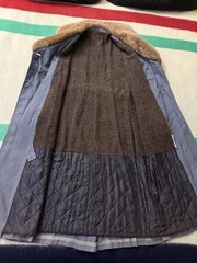 Vintage 40s 50s 60s Gabardine Rayon Sun Faded Mouton Fur Collar Overcoat Trench
