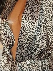 VTG SILK NWT M.TAYLOR BABYDOLL NIGHTGOWN ROBE CAT JUNGLE SILVER B 46″