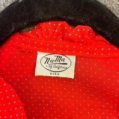 VTG NaMa CA Blouse Sheer M Red Polka Dot Ruffle Pinup Rockabilly Americana Retro