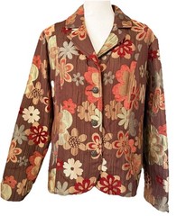 Erin London Brown Floral Blazer Sz XL Burnt Orange Tan Burgundy Green Artsy Boho