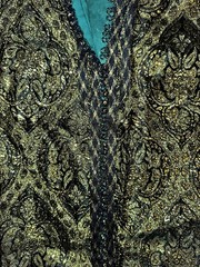 Vintage Hand Made 1950s Gold Green Rich Brocade Gown Large 14 Beautiful